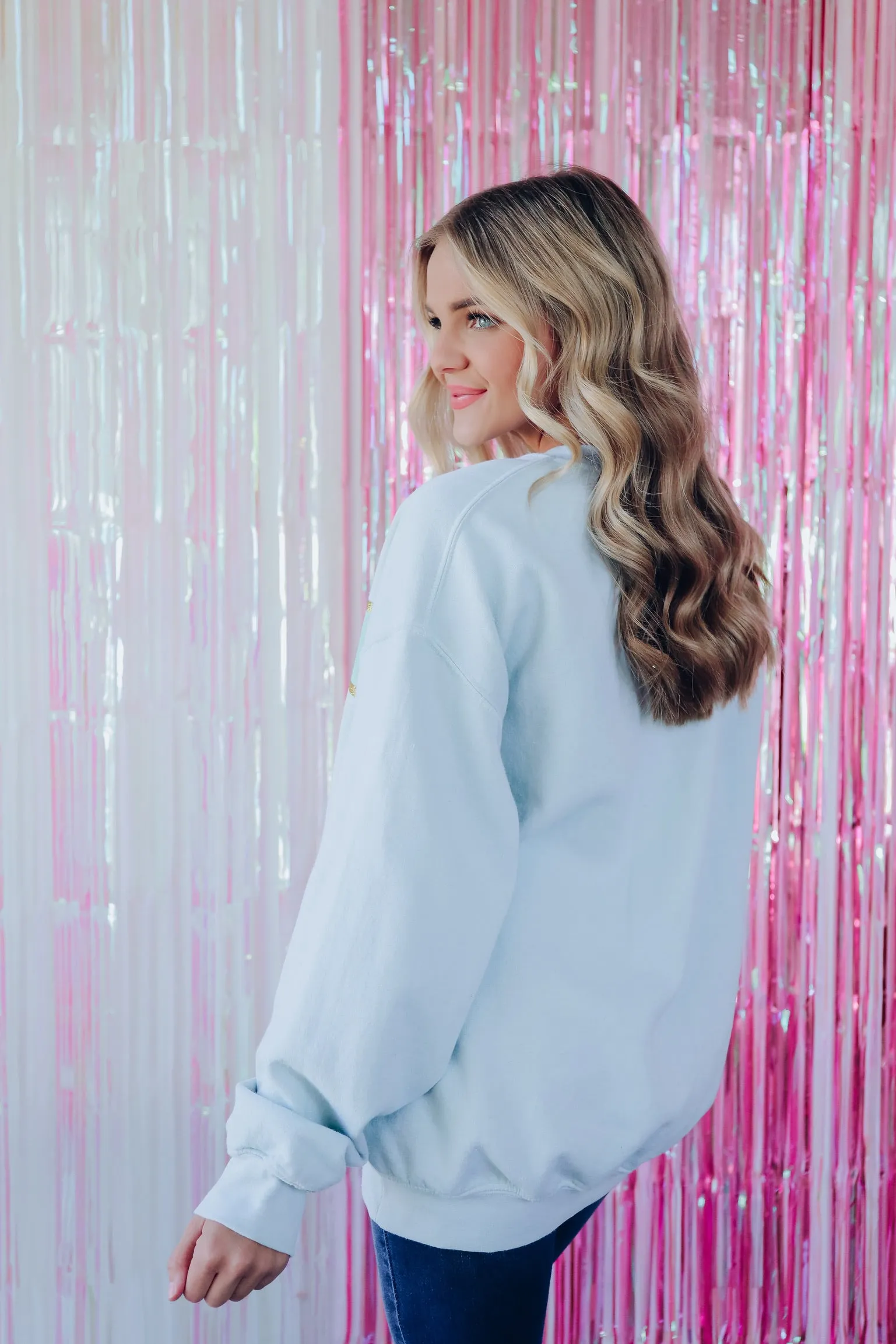 Babe Glitter Graphic Sweatshirt - Light Sage