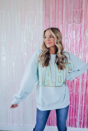 Babe Glitter Graphic Sweatshirt - Light Sage