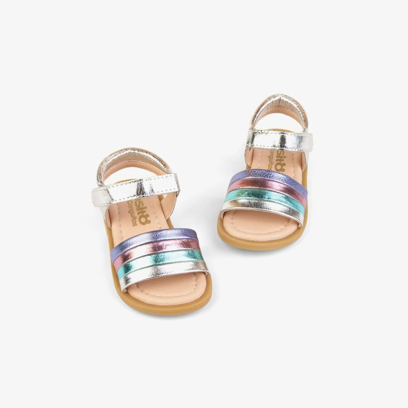 Baby's Silver Leather Strips Sandals
