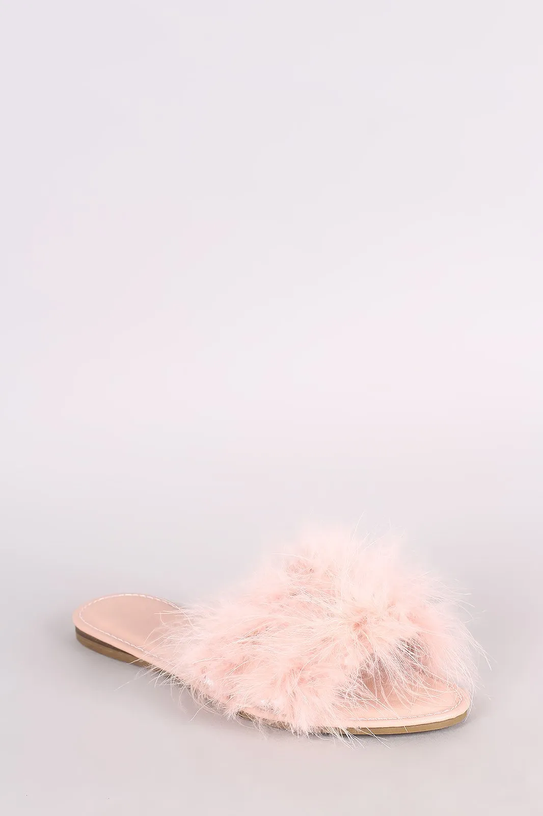 Bamboo Jewel Embellished Faux Feather Slide Sandal