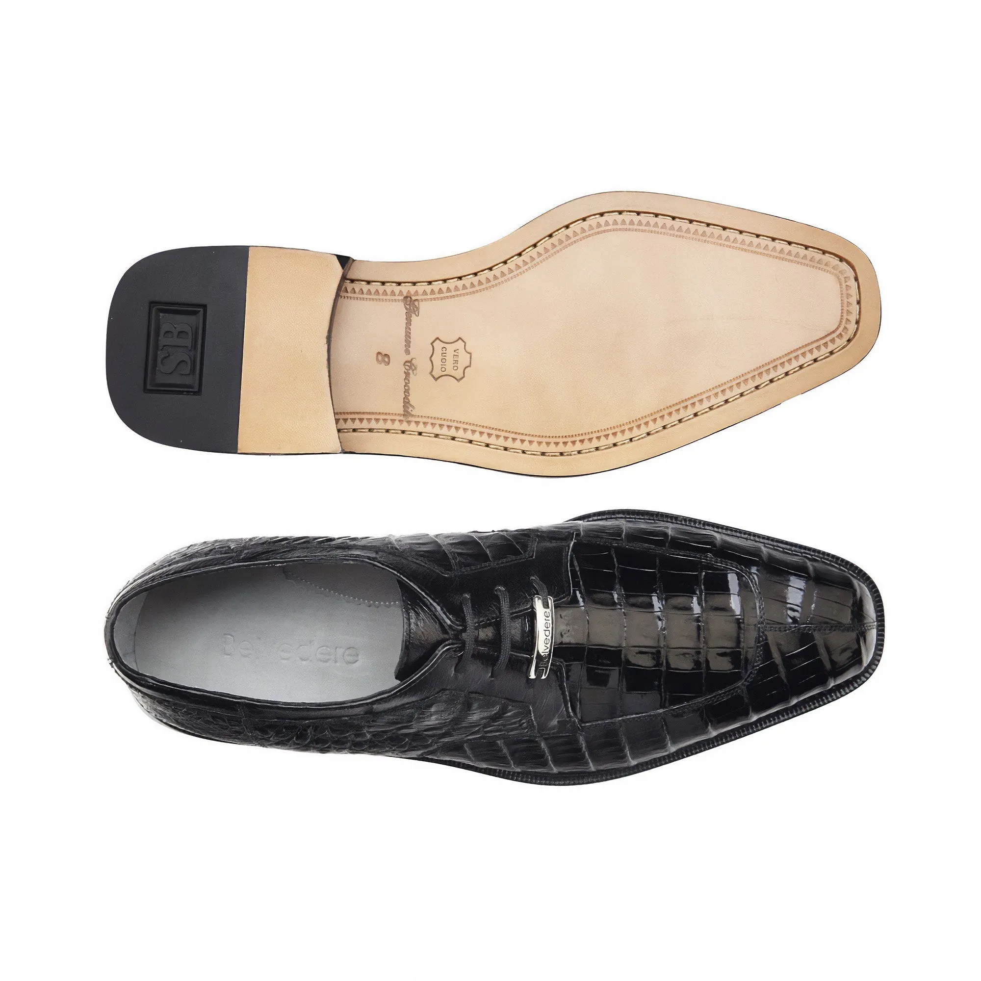 Belvedere Susa in Black Genuine Crocodile Oxfords