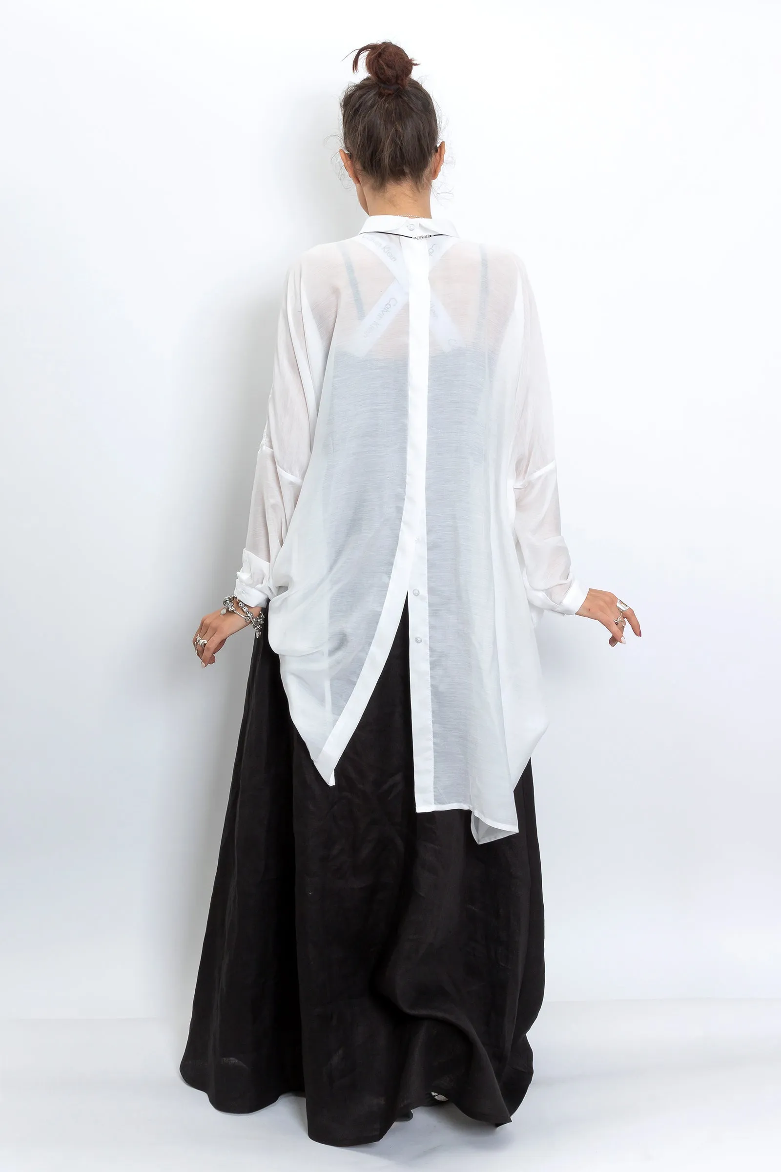 Black Linen Maxi Skirt with Belt