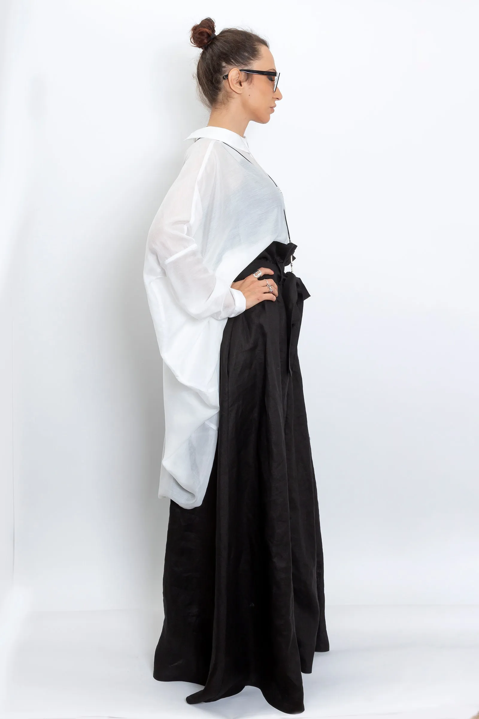 Black Linen Maxi Skirt with Belt