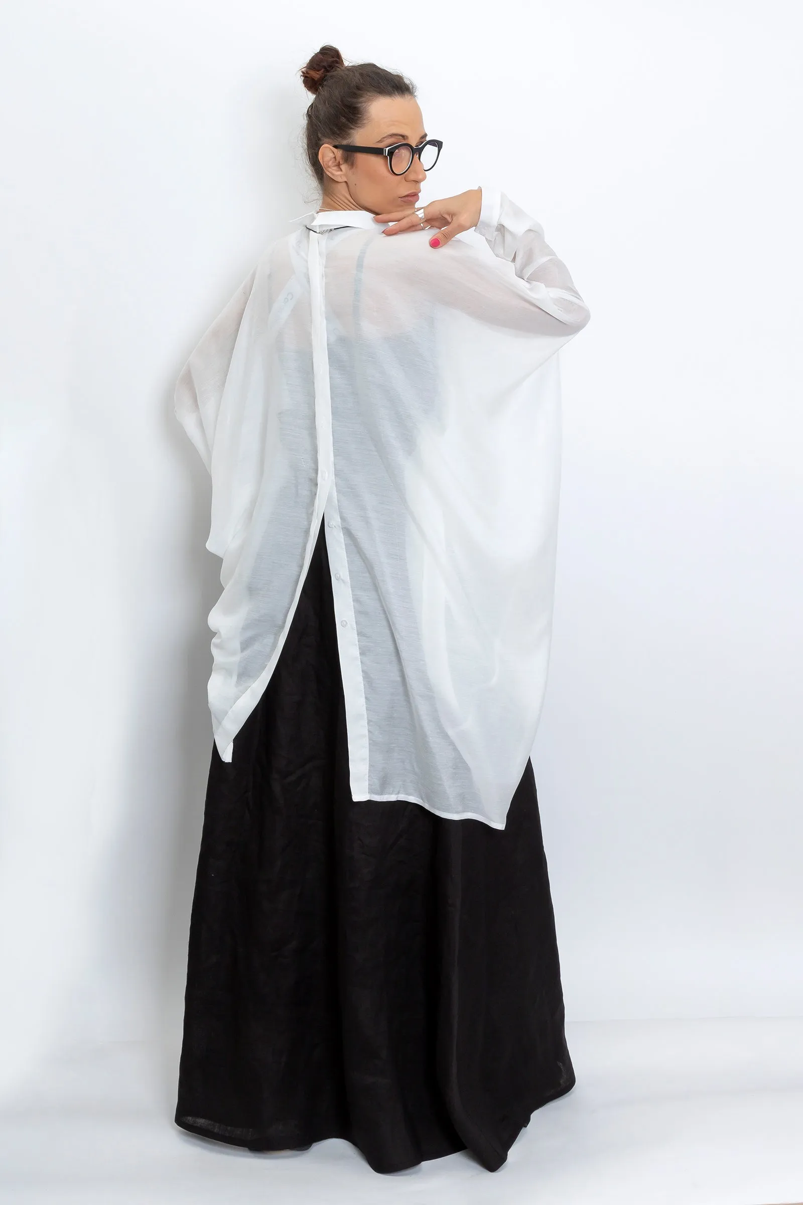 Black Linen Maxi Skirt with Belt