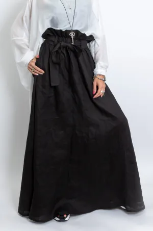 Black Linen Maxi Skirt with Belt