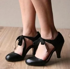 Chicvane Chic Lady Lace Up Mid Heel Shoes