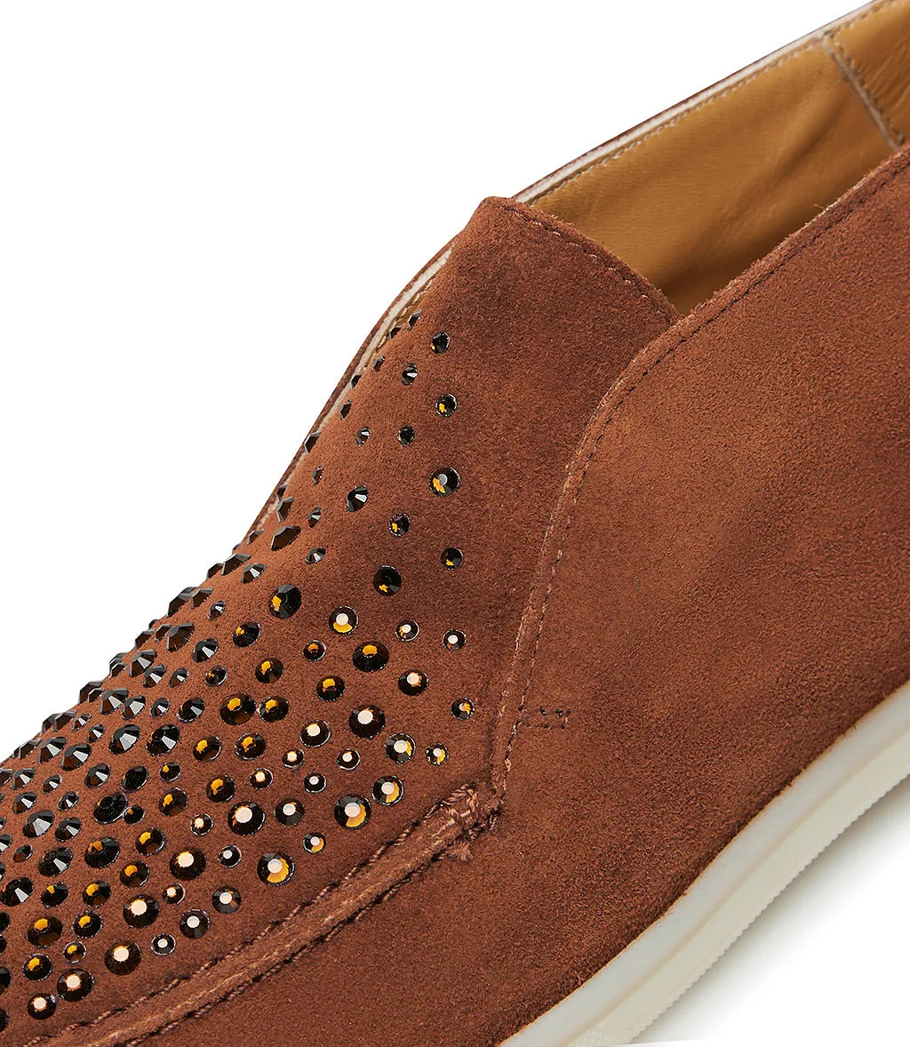 Crystal-embellished Rust-tone suede loafers