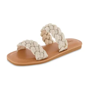 CUSHIONAIRE Women's Shine Rhinestone Braided Slide Sandal, Silver Sparkle 6