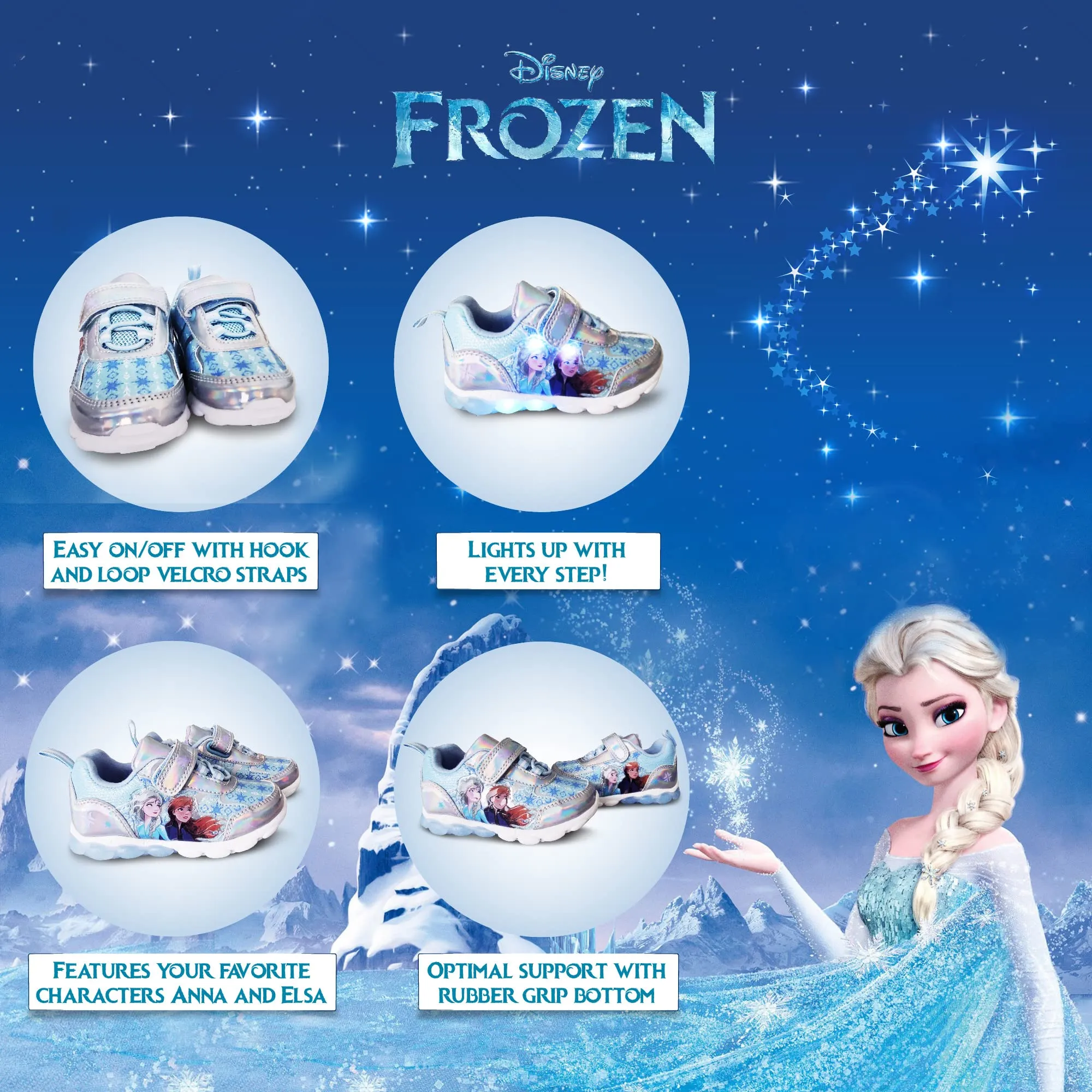 Disney Frozen 2 Girl's Lighted Athletic Sneaker, Blue/Silver (Toddler/Little Kid)