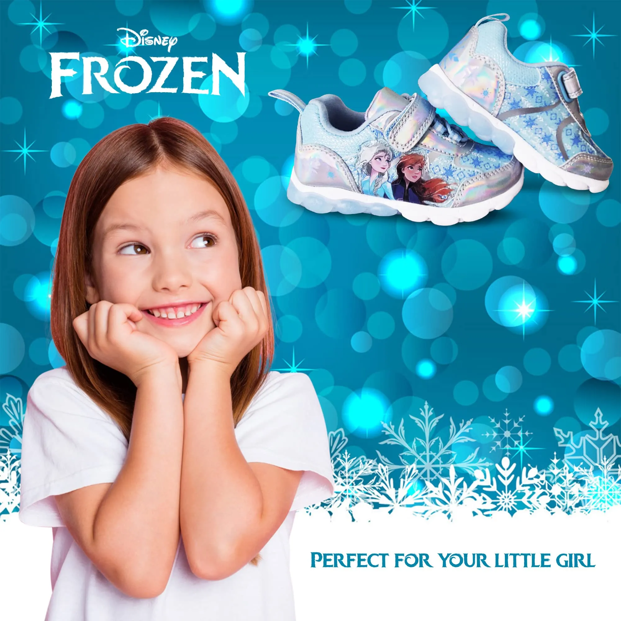 Disney Frozen 2 Girl's Lighted Athletic Sneaker, Blue/Silver (Toddler/Little Kid)