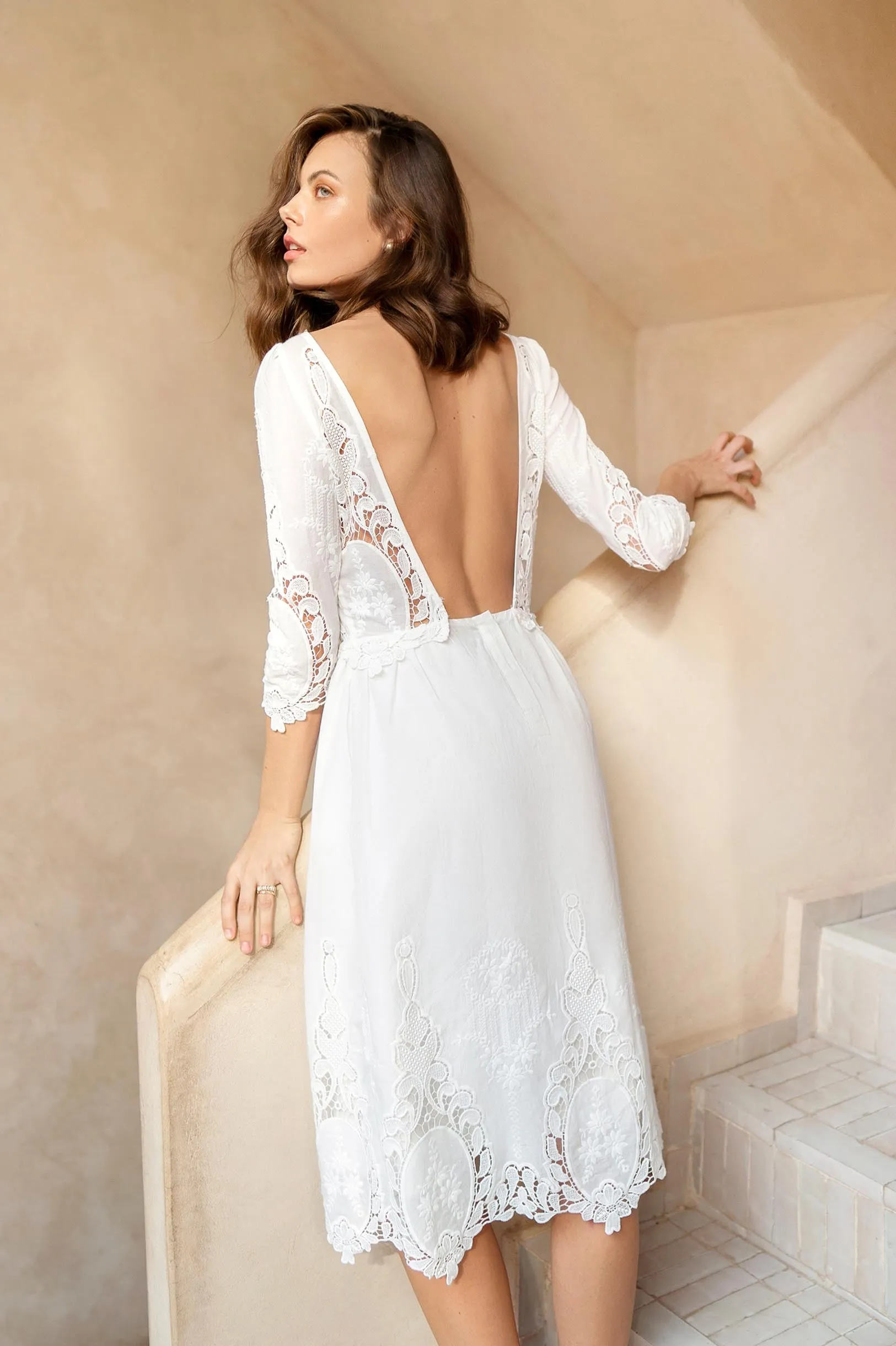 Dolce broderie anglaise crochet embroidered cotton midi dress