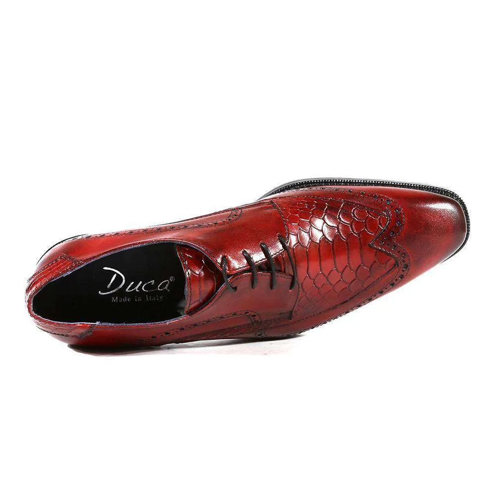 Duca Italian Men's Designer Shoes Crust Cocco Rosso Oxfords (DS3009)