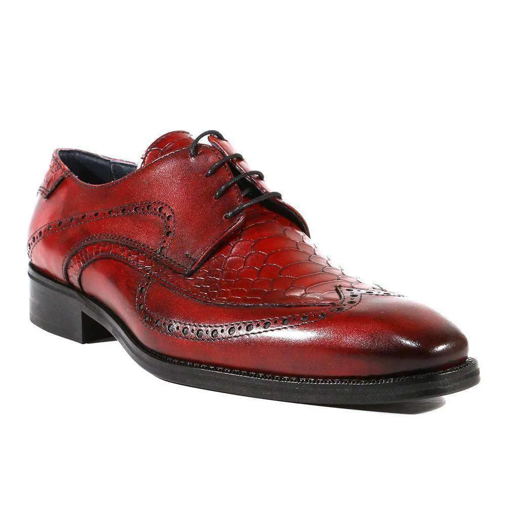 Duca Italian Men's Designer Shoes Crust Cocco Rosso Oxfords (DS3009)