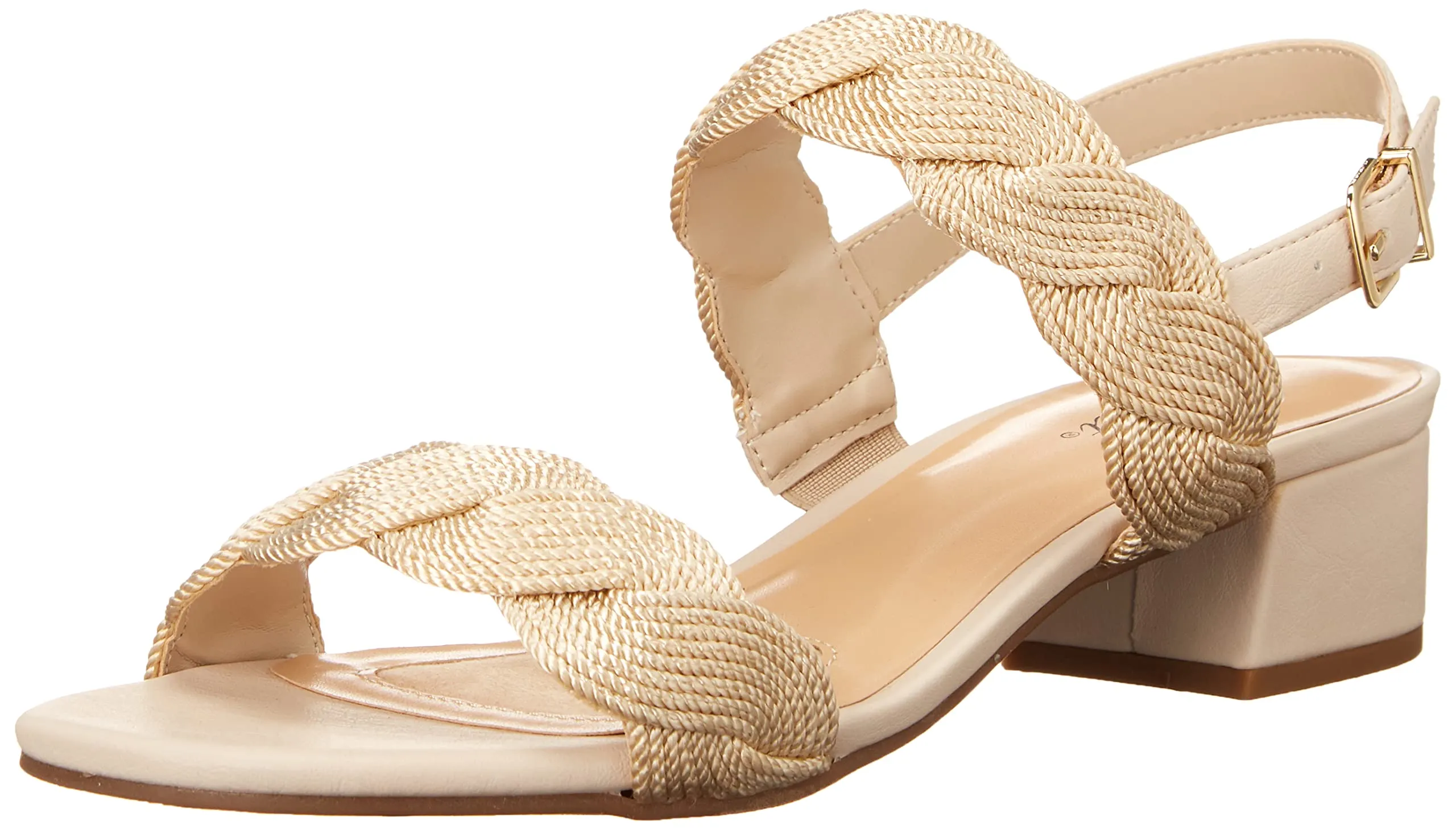 Easy Street Women's Charee Block Heel Sandal Heeled, Beige Woven, 8
