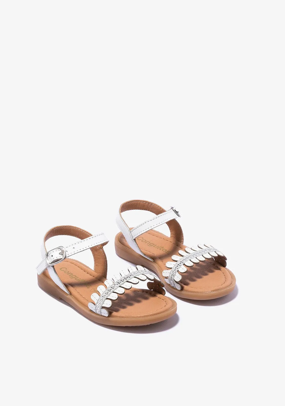 Girl's White Buckle Strass Sandals Napa