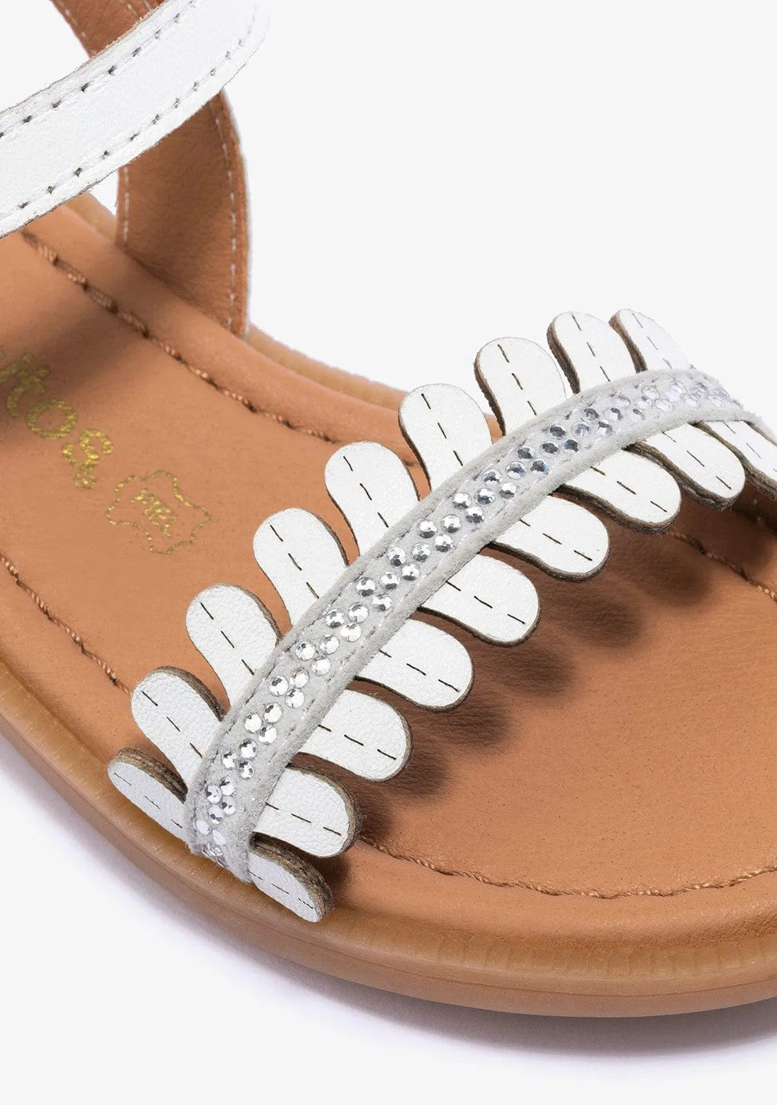 Girl's White Buckle Strass Sandals Napa