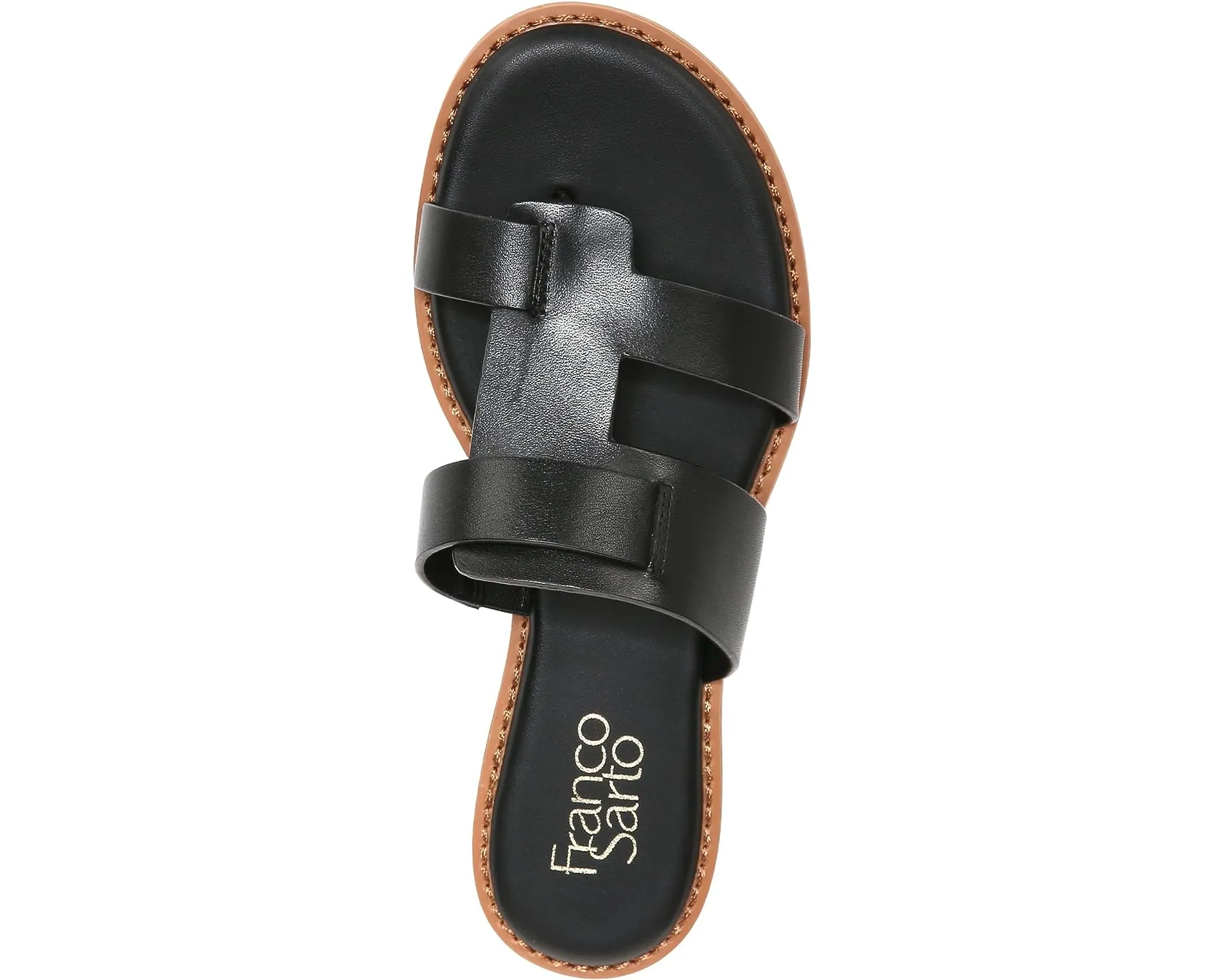 Gretta Black Leather Franco Sarto Flat Sandals