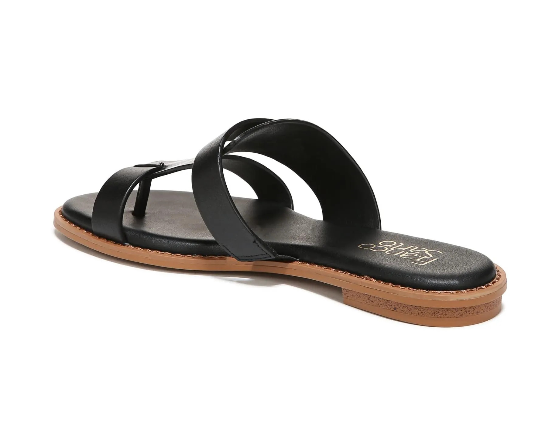 Gretta Black Leather Franco Sarto Flat Sandals