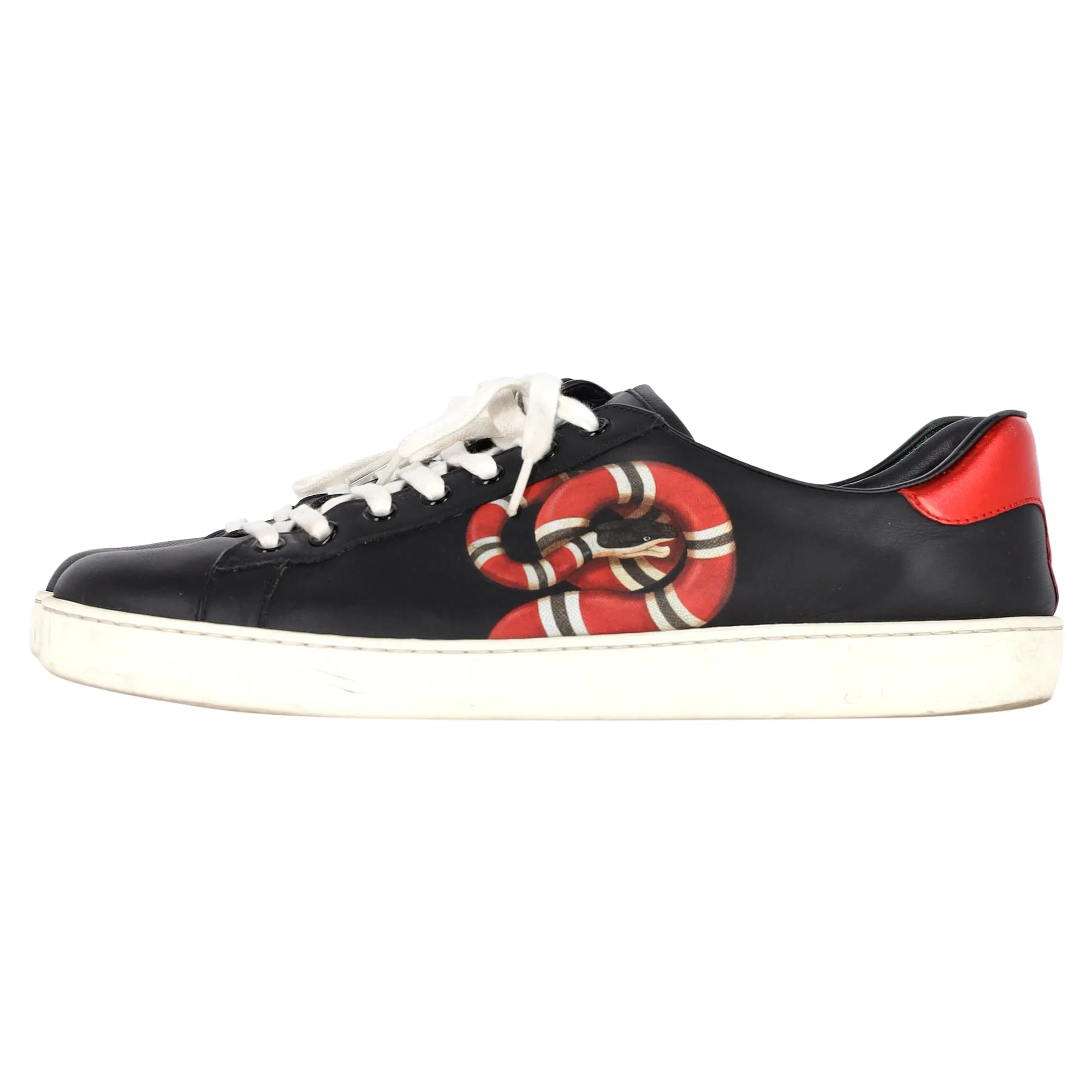 Gucci Kingsnake Ace Sneakers in Black Calfskin Leather