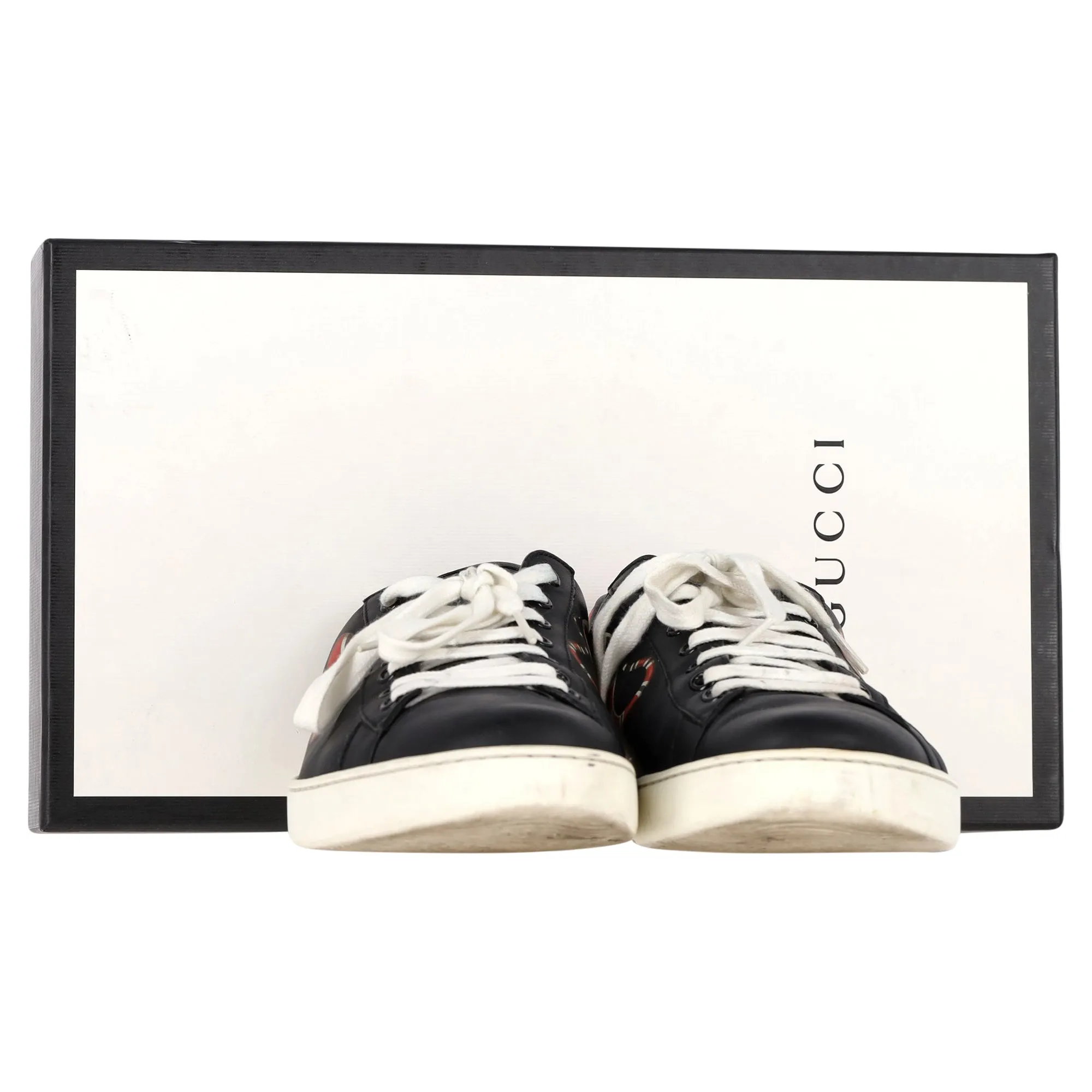Gucci Kingsnake Ace Sneakers in Black Calfskin Leather