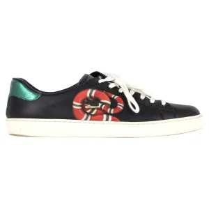 Gucci Kingsnake Ace Sneakers in Black Calfskin Leather