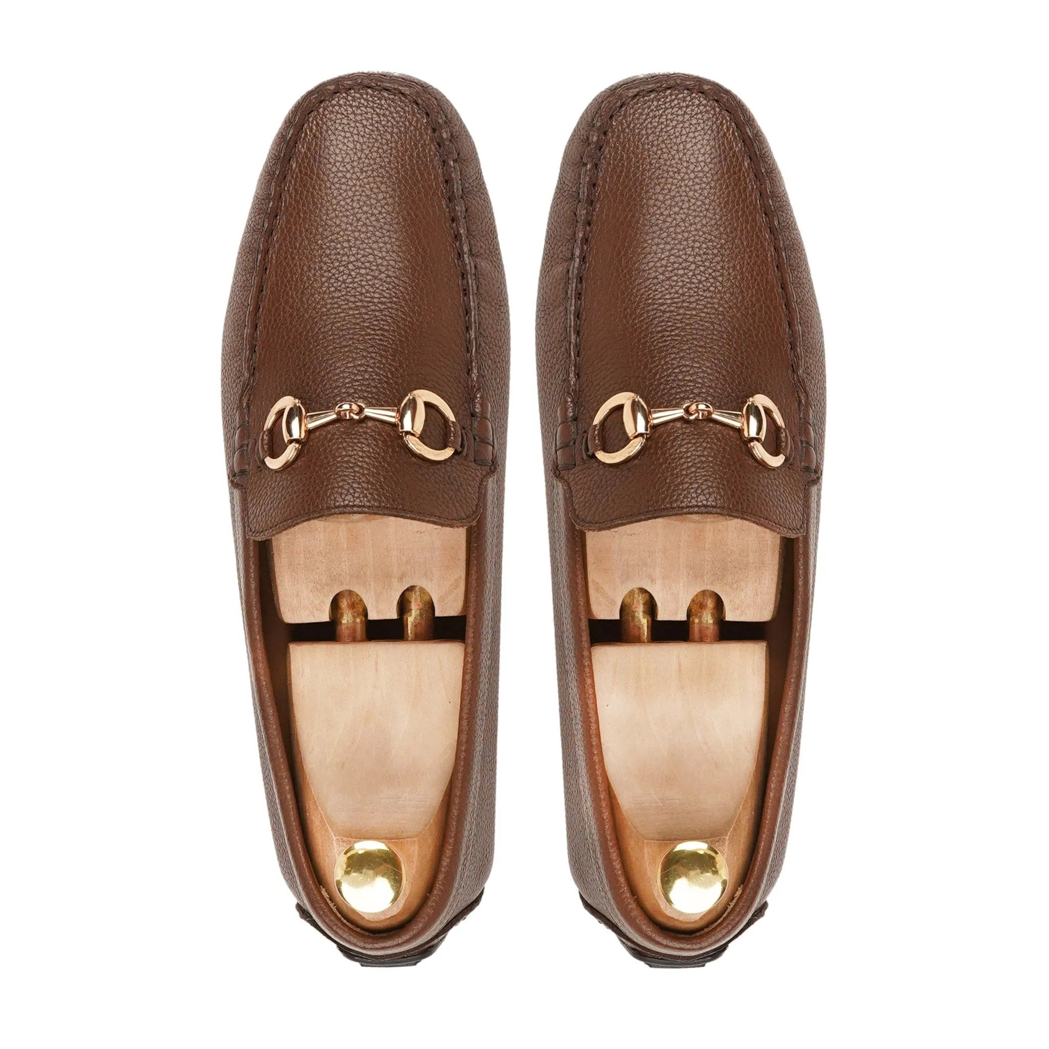 Handmade Custom Brown Pebble Grain Leather Driver Mens Loafers