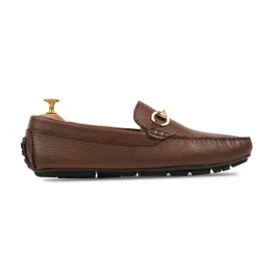 Handmade Custom Brown Pebble Grain Leather Driver Mens Loafers