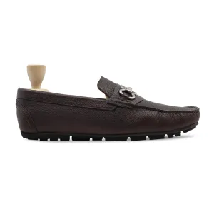 Handmade Custom Dark Brown Pebble Grain Leather Driver Mens Loafers