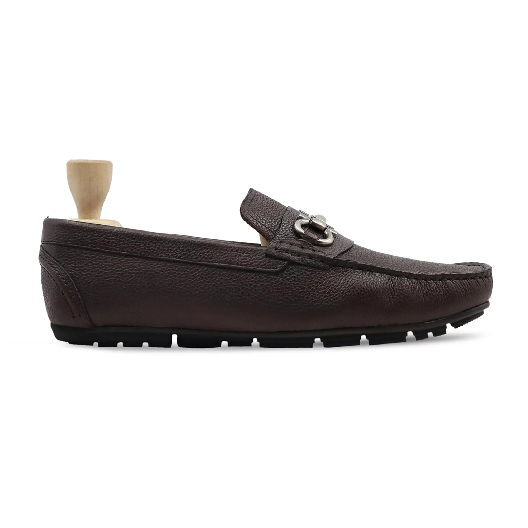Handmade Custom Dark Brown Pebble Grain Leather Driver Mens Loafers