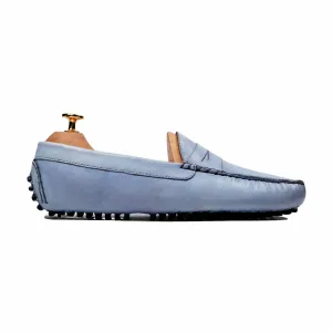 Handmade Custom Sky Blue Calf Leather Driver Mens Loafers