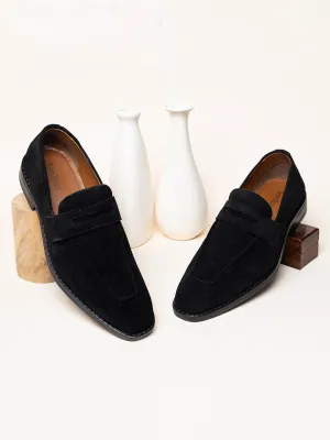 Jet Black Italian Suede Leather Moccasin Shoes