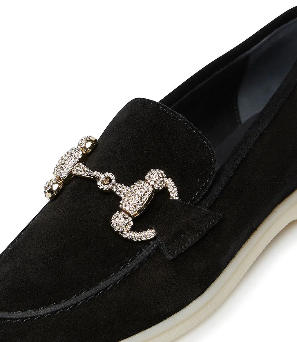 Jewel-buckle Black suede loafers
