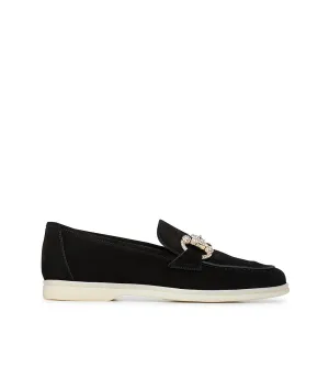 Jewel-buckle Black suede loafers