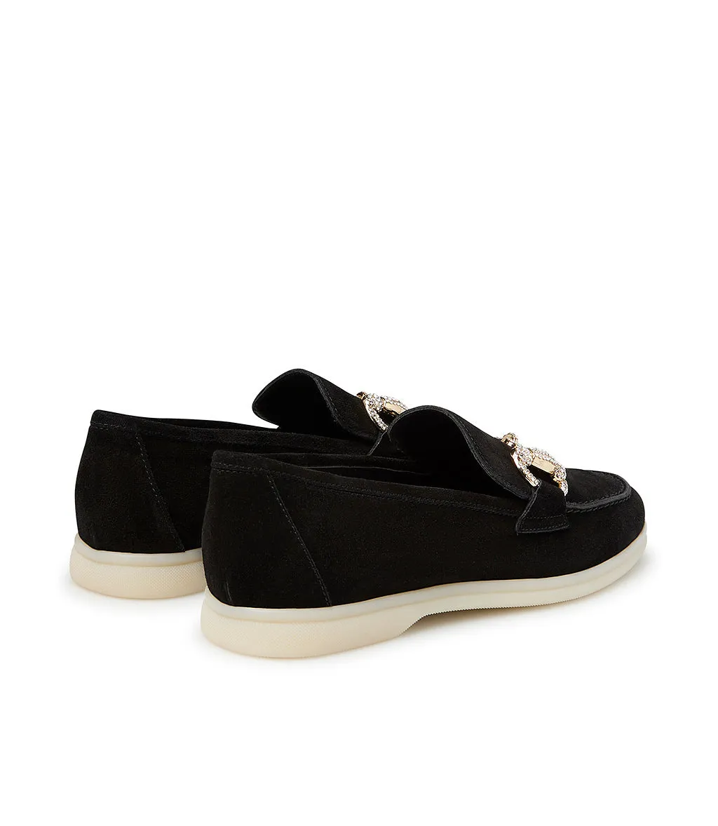 Jewel-buckle Black suede loafers