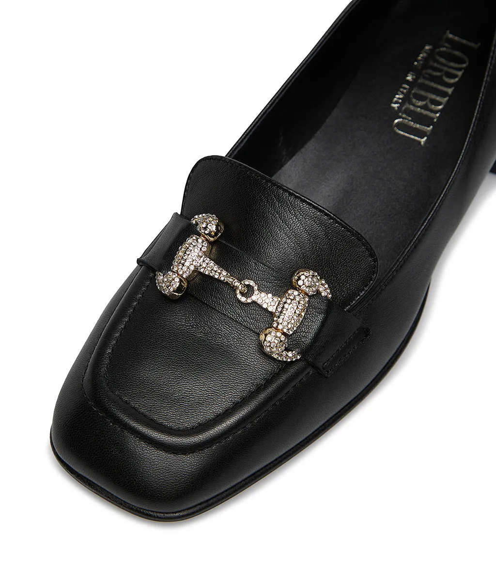 Jewel clamp black nappa loafer