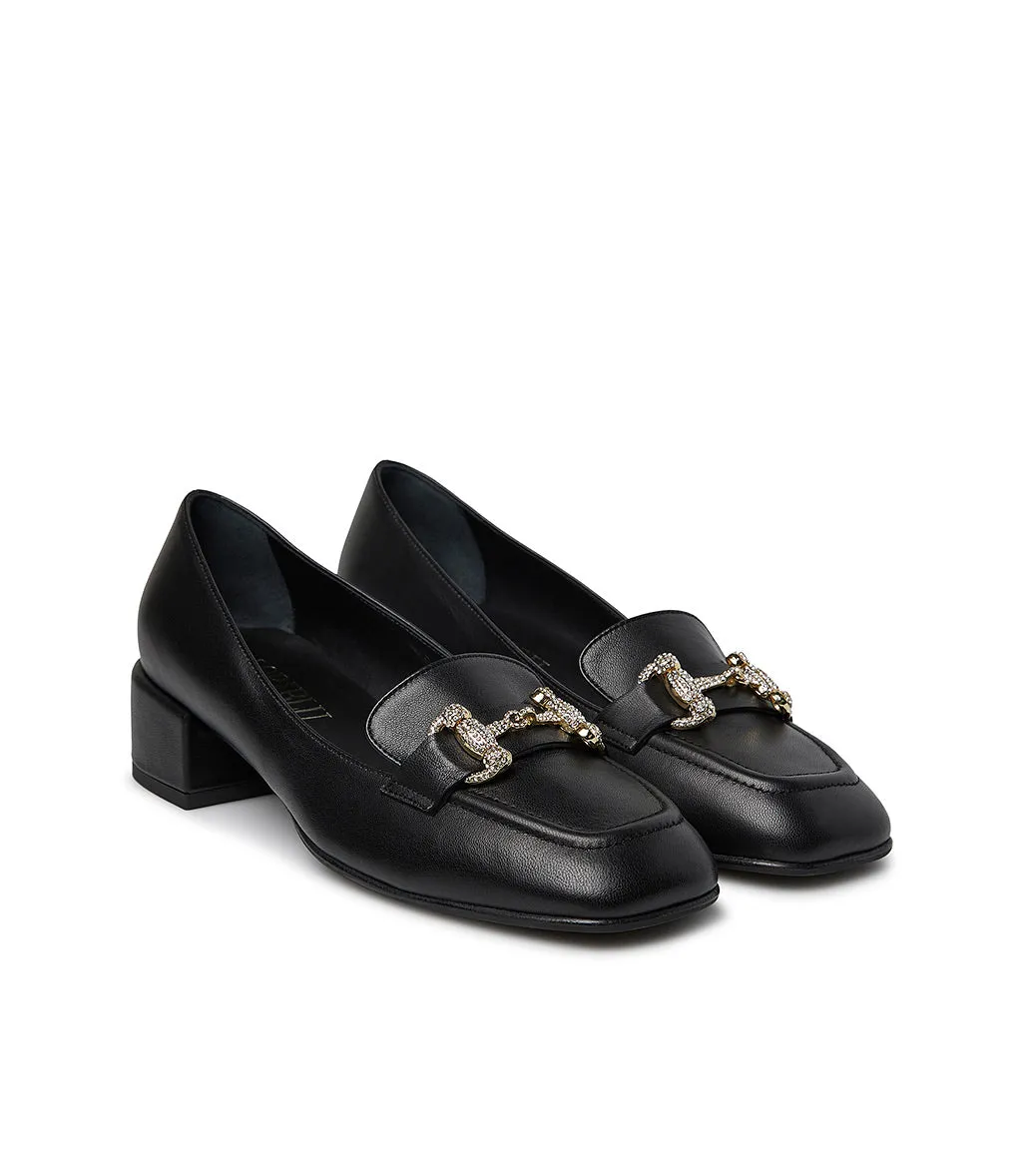 Jewel clamp black nappa loafer