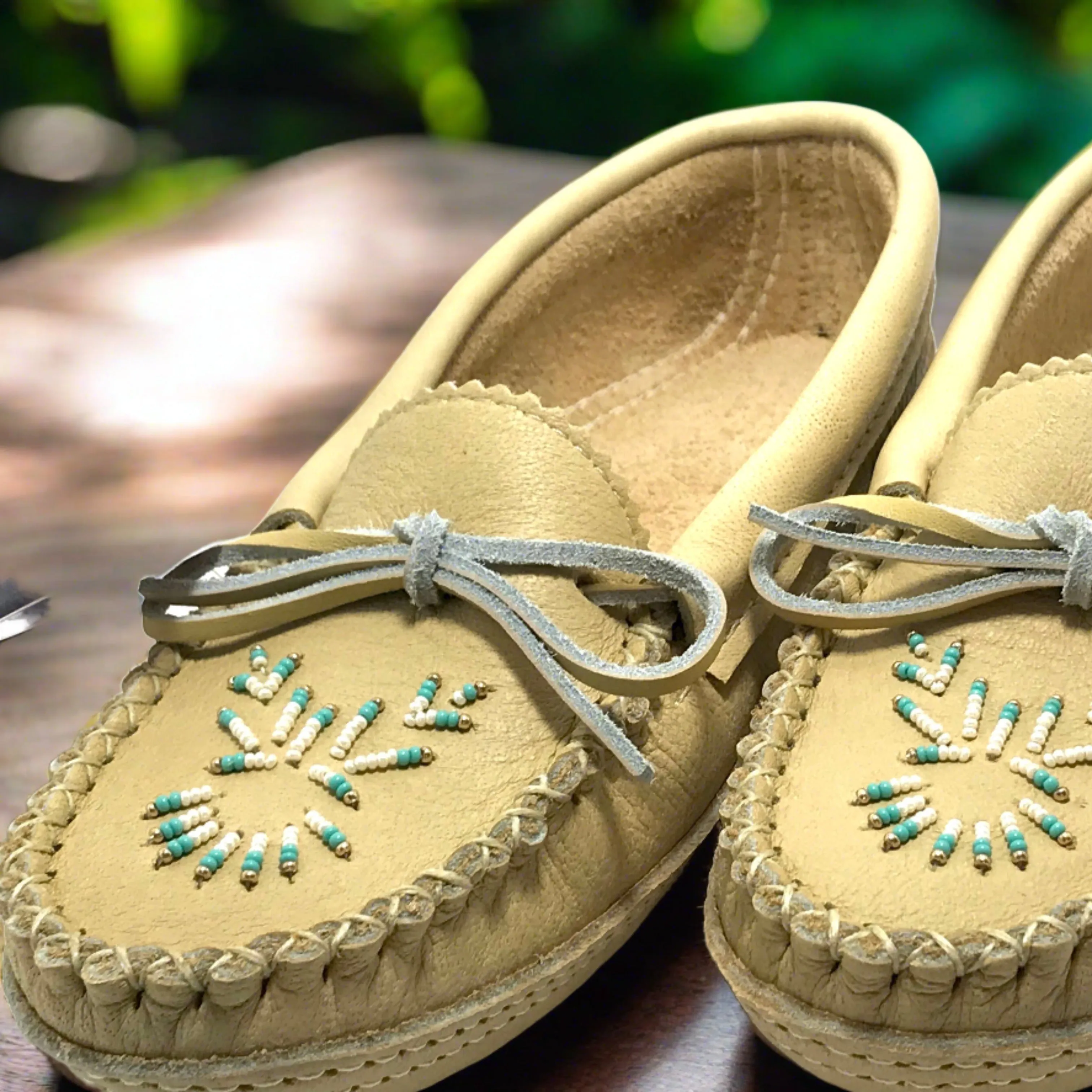 Ladies Beaded Smooth Moose Hide Moccasins