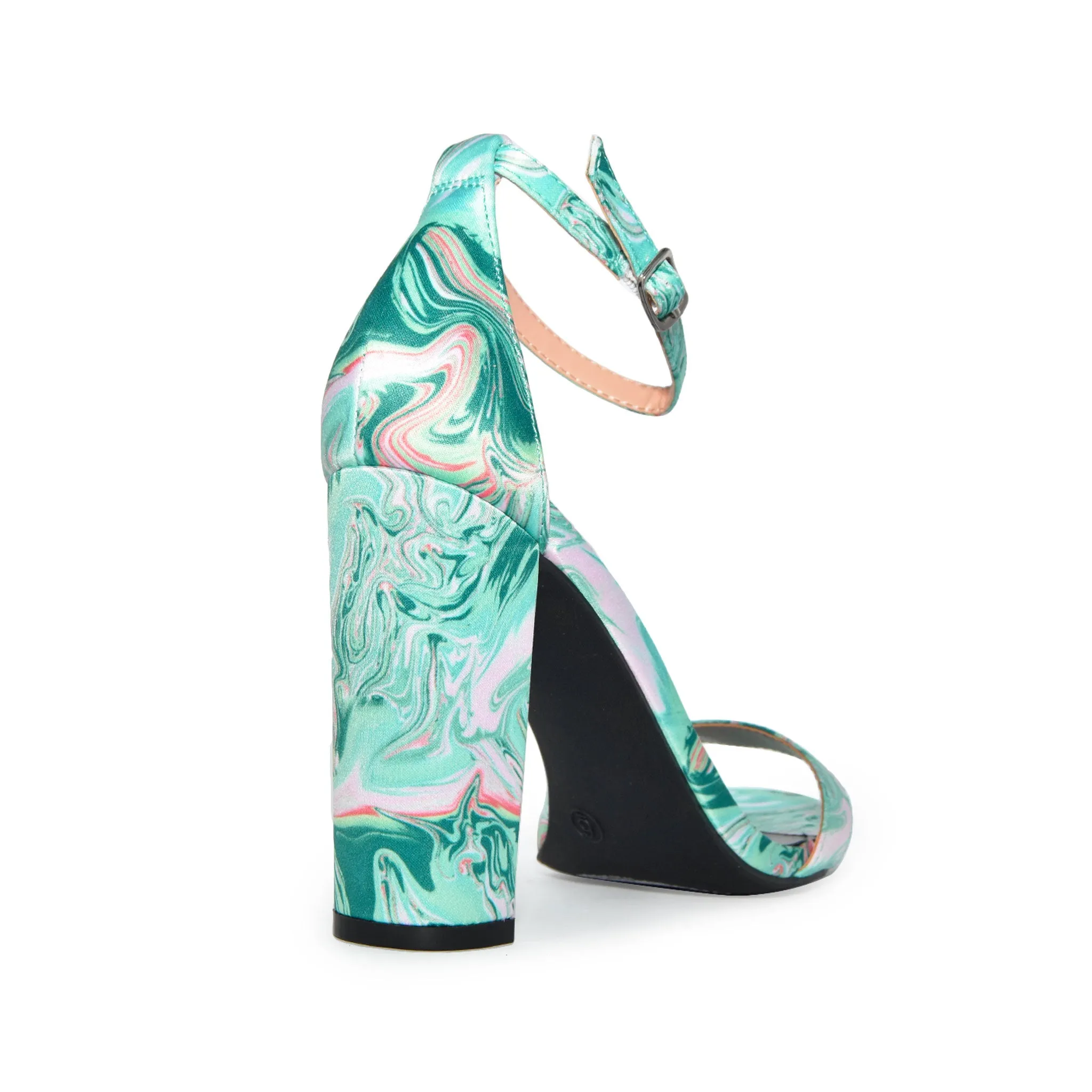 MORRIS-01 Satin Marble Chunky Block Heel Sandals