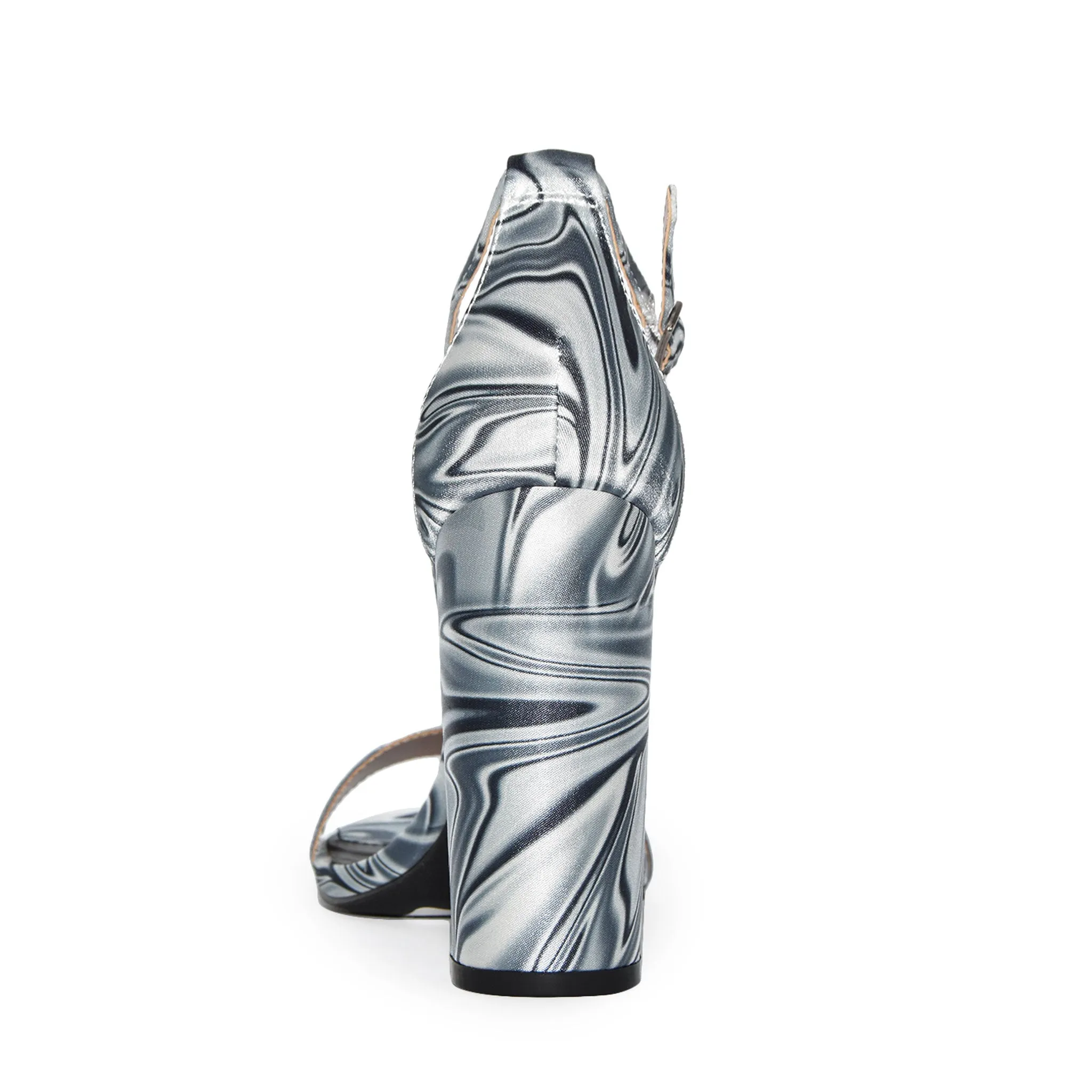 MORRIS-01 Satin Marble Chunky Block Heel Sandals