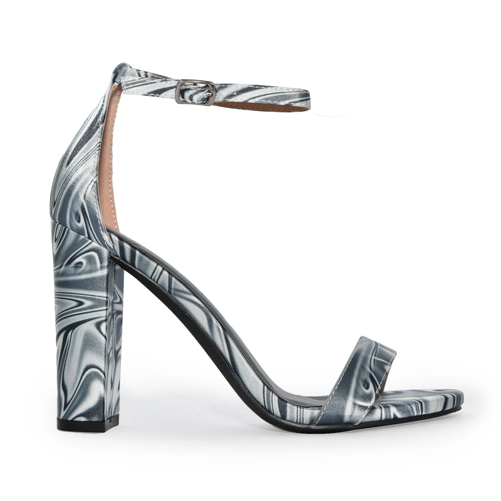 MORRIS-01 Satin Marble Chunky Block Heel Sandals