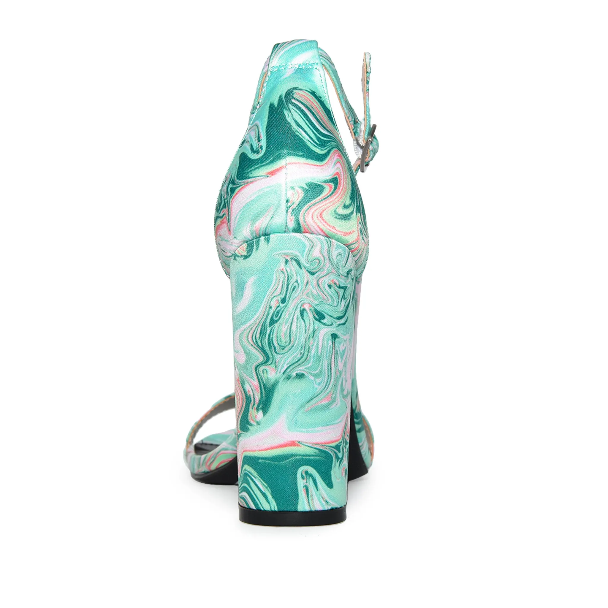 MORRIS-01 Satin Marble Chunky Block Heel Sandals