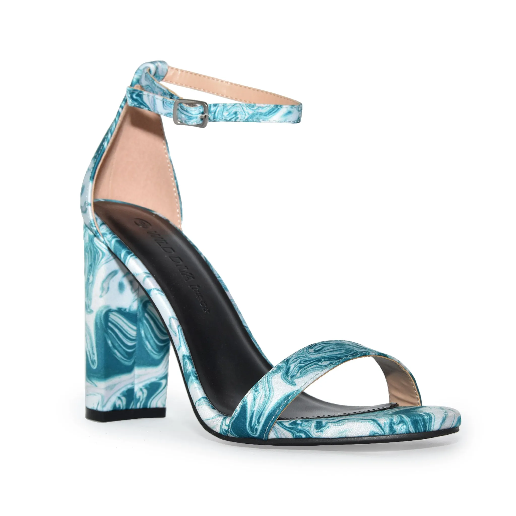 MORRIS-01 Satin Marble Chunky Block Heel Sandals