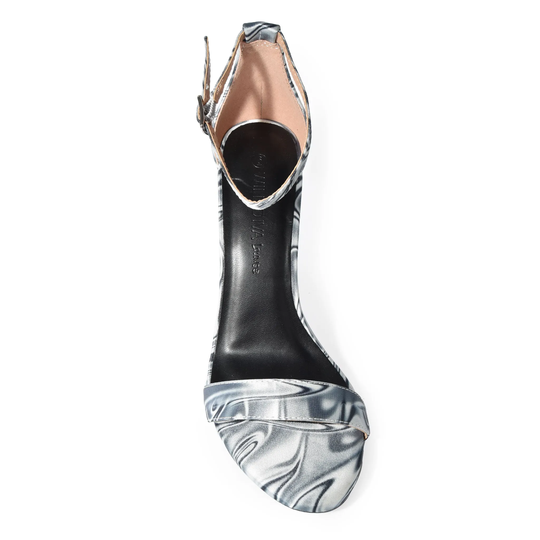 MORRIS-01 Satin Marble Chunky Block Heel Sandals