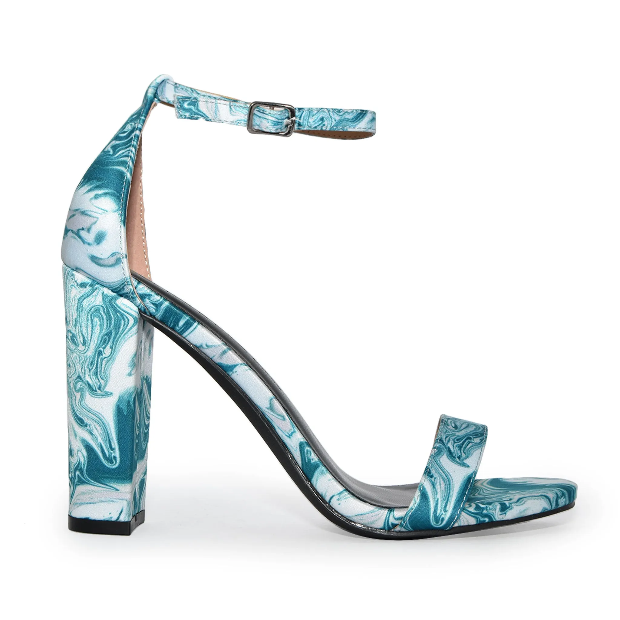 MORRIS-01 Satin Marble Chunky Block Heel Sandals