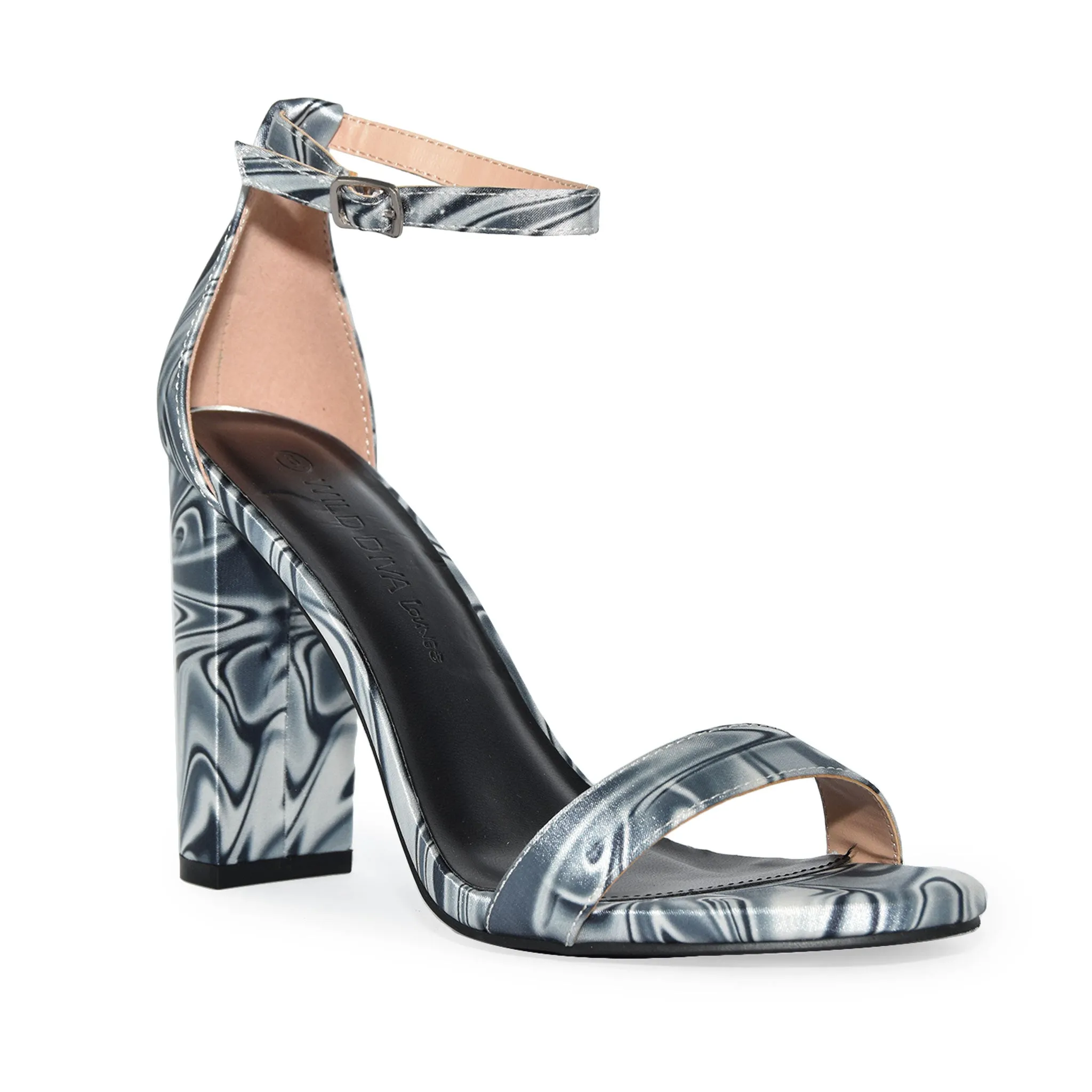 MORRIS-01 Satin Marble Chunky Block Heel Sandals