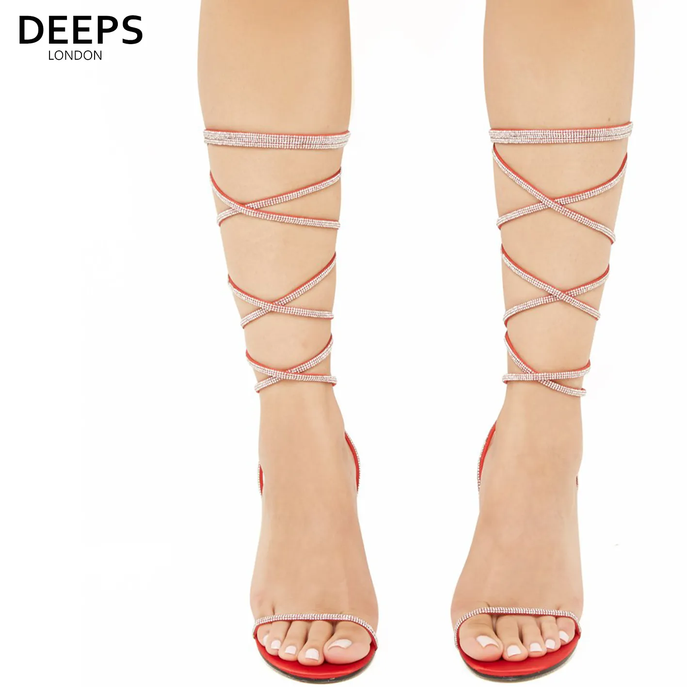 NOMI SATIN RHINESTONE LACE-UP HEELS SILVER