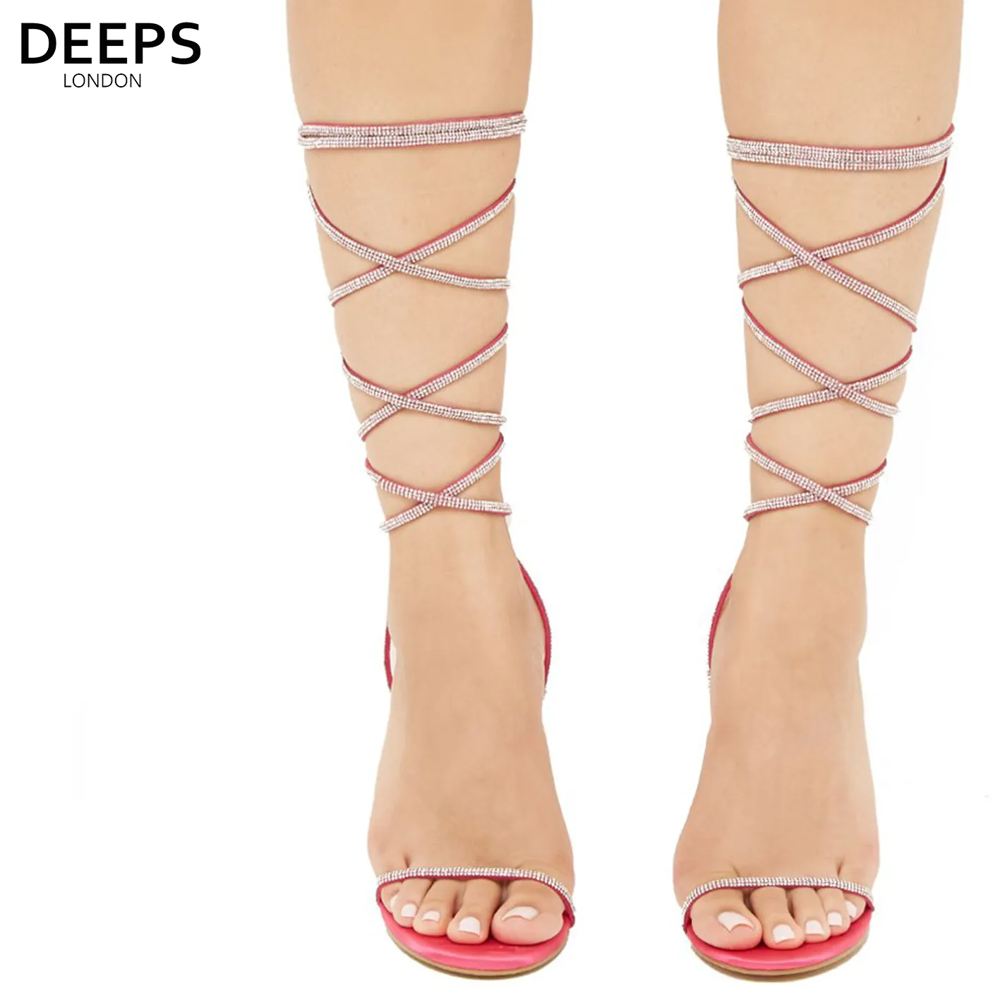NOMI SATIN RHINESTONE LACE-UP HEELS SILVER