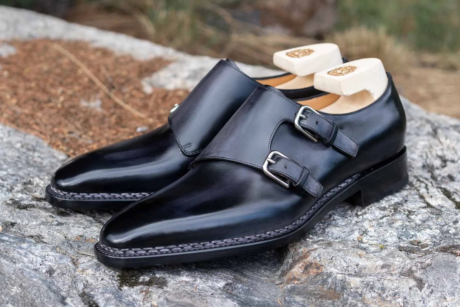 Paolo Scafora 650 Double Monk Strap In Furore Patina MTO