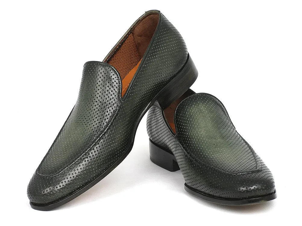 Paul Parkman Perforated Leather Loafers Green