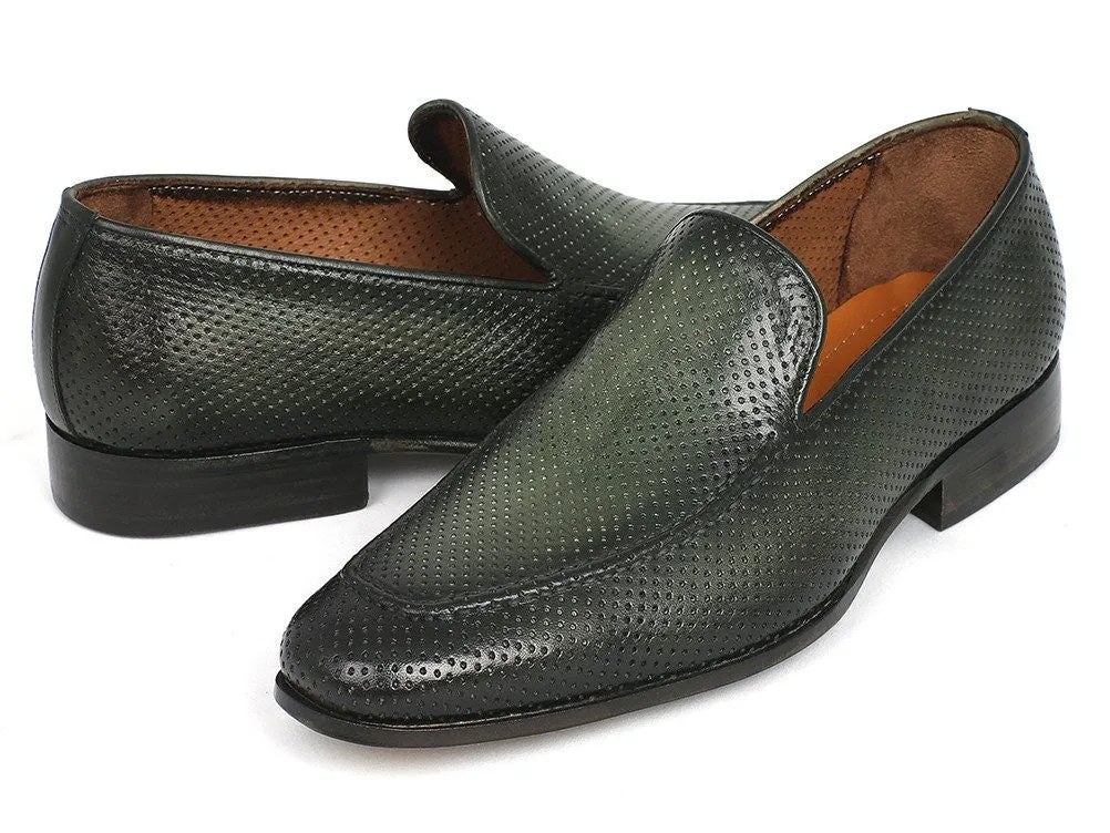 Paul Parkman Perforated Leather Loafers Green